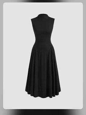 Cider HIGH NECK SOLID POCKET RUFFLE MIDI DRESS JP-6 S